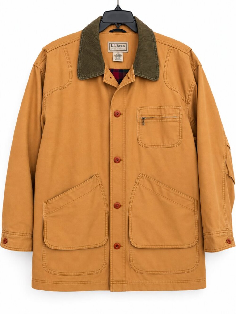 Vintage L.L. Bean Original Field Barn Chore Coat XXL Tan Canvas Plaid Lined